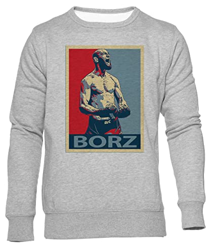 GUNMANTOR Khamzat Chimaev Borz Fighter Grauer Sweater Herren Damen Unisex Langarm Ärmel Rundem Hals Grey Jumper Mens Womens XL von GUNMANTOR