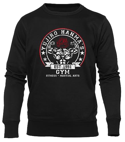 GUNMANTOR Yujiro Schwarz Sweater Herren Damen Unisex Langarm Ärmel Rundem Hals Black Jumper Mens Womens von GUNMANTOR