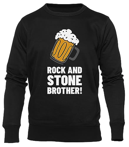 Rock and Stone Brother Schwarz Sweater Herren Damen Unisex Langarm Ärmel Rundem Hals Black Jumper Mens Womens von GUNMANTOR