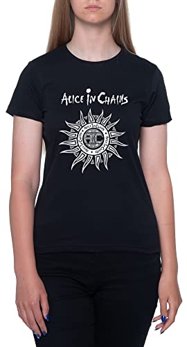 Vintage Alice In Chains Sun Faded Schwarz T-Shirt Damen Mit Kurzen Ärmeln Und Rundem Hals Black Womens L von GUNMANTOR