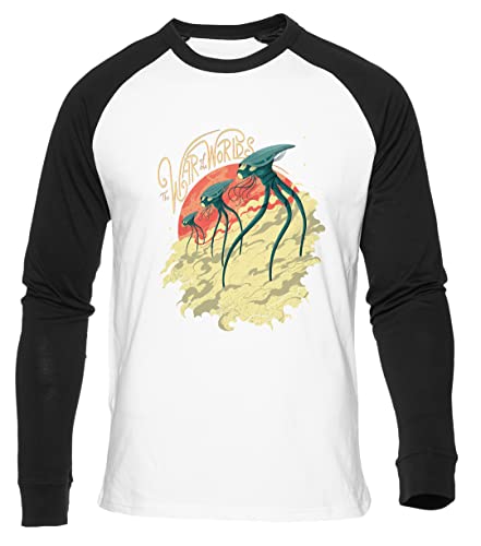 War of The Worlds Weißes Baseball T-Shirt Herren Damen Unisex Langarm Rundem Hals White Mens Womens L von GUNMANTOR