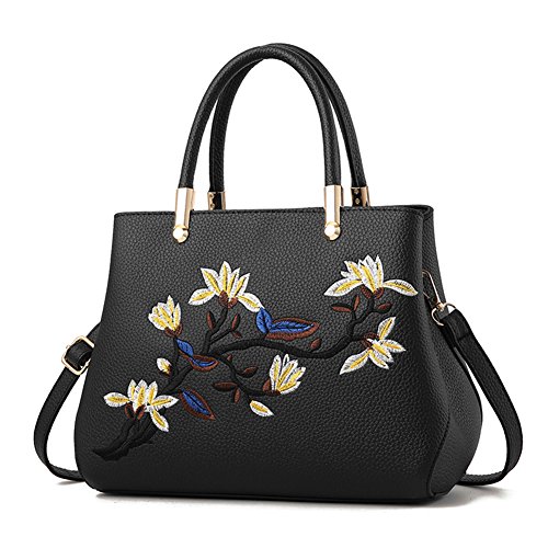 2018 Neue PU-Leder Frauen Stilvolle Designer Umhängetasche Kunstleder Damen Handtaschen PU Leder Stickerei draußen Modern Designer Schwarz von GUOCU