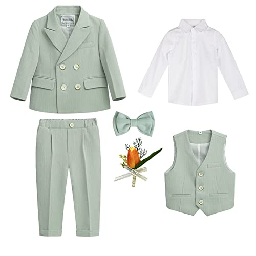 4/5/6 tlg Jungen Anzug Set,Kleine Jungen Frühling Formeller Kleidung Set Kinder Smoking Gentleman Outfits Festliche Hochzeit Anzüge Party Taufe Zweireihiger Kinderanzug Bekleidungsset 9-10 Jahre von GUOCU