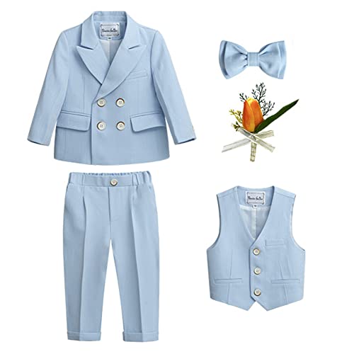 4/5/6 tlg Jungen Anzug Set,Kleine Jungen Frühling Formeller Kleidung Set Kinder Smoking Gentleman Outfits Festliche Hochzeit Anzüge Party Taufe Zweireihiger Kinderanzug Bekleidungsset 9-10 Jahre von GUOCU