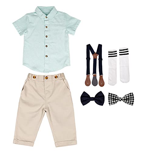 6 tlg Baby Jungen Anzug Set Sommer Kinder Bekleidungssets Hemd mit Fliege Hosenträger Hosen Sockes Hochzeit Party Taufe Gentleman Anzug Gestreiftes Formelle Anzüge Festlich Kleidung Set 6-7 Jahre von GUOCU