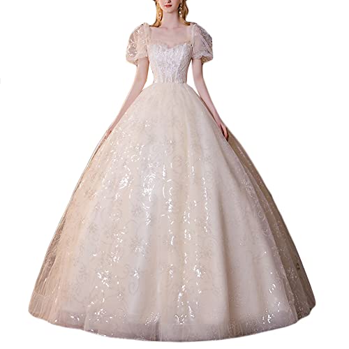 Brautkleid Lang Hochzeitskleider Damen Brautmode V-Ausschnitt Bodenlang Abendkleid Rückenfrei Vintage Prinzessin Empire Taille A-Linie Elegant Bodenlang Brautkleider,Champagner,8XL Brautkleid Lang Hochzeitskleider Damen Brautmode V-Ausschnitt Bodenlang Abendkleid Rückenfrei Vintage Prinzessin Empire Taille A-Linie Elegant Bodenlang Brautkleider,Champagner,8XL von GUOCU