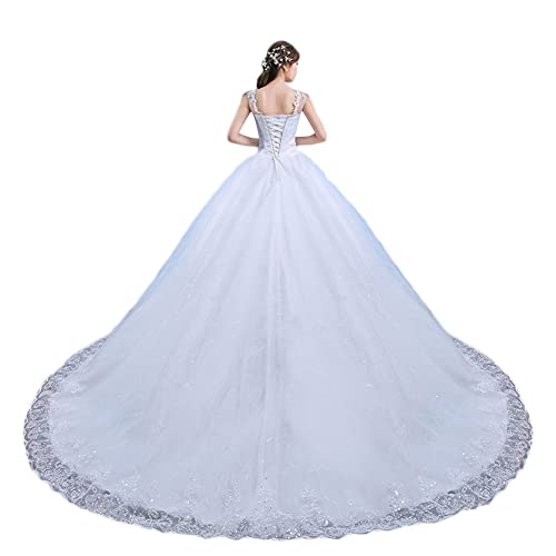 Brautkleider Hochzeitskleider Prinzessin A-Linie Lang Brautmode Glitzer Spitzen Strand Brautkleid mit Perlen Elegant Bodenlang Brautkleider mit Schnürung,Weiß1,4XL von GUOCU