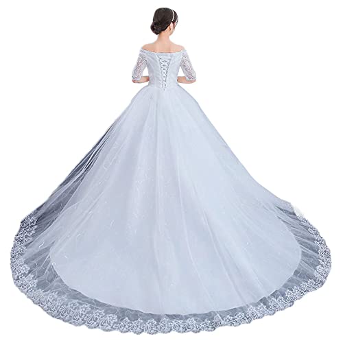 Brautkleider Hochzeitskleider Prinzessin A-Linie Lang Brautmode Glitzer Spitzen Strand Brautkleid mit Perlen Elegant Bodenlang Brautkleider mit Schnürung,Weiß2,S von GUOCU