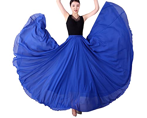 Damen 720-Grad Doppelschicht Großer Swing-Maxirock Tänzerin Einfacher Strandrock aus Chiffon Tanzender Ballsaal Langer Ballettrock Bauchtanz-Praxis-Festival-Röcke BaoBlau XS von GUOCU