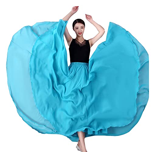 Damen 720-Grad Doppelschicht Großer Swing-Maxirock Tänzerin Einfacher Strandrock aus Chiffon Tanzender Ballsaal Langer Ballettrock Bauchtanz-Praxis-Festival-Röcke LakeBlau L von GUOCU