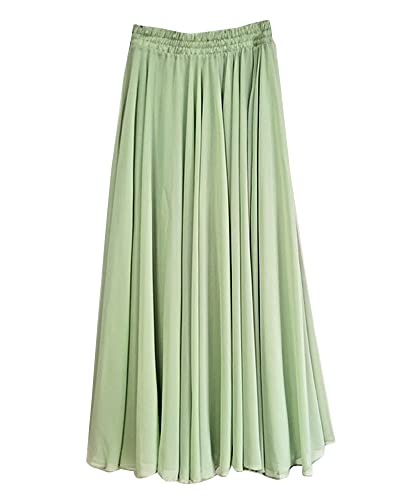 Damen 720-Grad Doppelschicht Großer Swing-Maxirock Tänzerin Einfacher Strandrock aus Chiffon Tanzender Ballsaal Langer Ballettrock Bauchtanz-Praxis-Festival-Röcke NGrün S von GUOCU