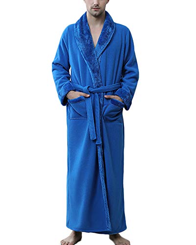 Damen Bademantel Langarm, Herren Bademantel Morgenmantel, Weiches Und Flauschiges, Saunamantel Winter mit Gürtel Männer-Dunkelblau XL von GUOCU