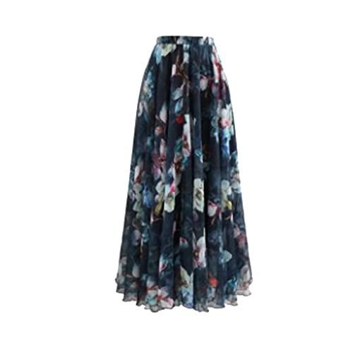 Damen Bunter Rock Chiffon Bohemian Swing Maxi Langer Rock Elastische Taille Vintage-Strand Ausgestellter plissierter Swingrock in A-Linie Freizeitrock Strandrock Heilshancha XL von GUOCU