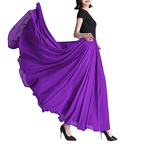 Damen Dreilagig Maxi Large Swing fließender Chiffon-Tanzrock Latein Tänze Walzer Tango Jazz Faltenrock in A-Linie Lässiger Langer Tellerrock Schmaler Strand-Fee-Tanzrock Dlila3 S von GUOCU