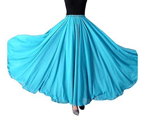 Damen Dreilagig Maxi Large Swing fließender Chiffon-Tanzrock Latein Tänze Walzer Tango Jazz Faltenrock in A-Linie Lässiger Langer Tellerrock Schmaler Strand-Fee-Tanzrock LakeBlau3 M von GUOCU