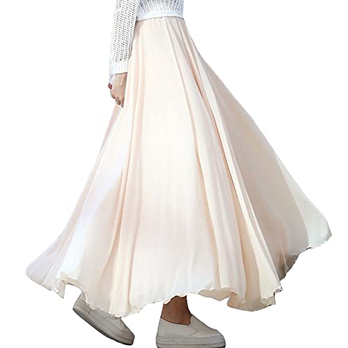 Damen Dreilagig Maxi Large Swing fließender Chiffon-Tanzrock Latein Tänze Walzer Tango Jazz Faltenrock in A-Linie Lässiger Langer Tellerrock Schmaler Strand-Fee-Tanzrock Nude3 M von GUOCU