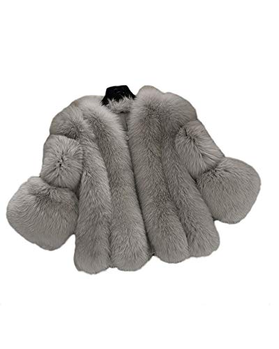 Damen Faux Fur Mantel Fellmantel Kunstfell Coat Parka Outerwear Kurz Kunstpelz Jacke Flauschiges Plüschmantel Winter Verdicken Warme Kunstfuchs Pelzmantel Elegant Wintermantel Felljacke Grau S von GUOCU