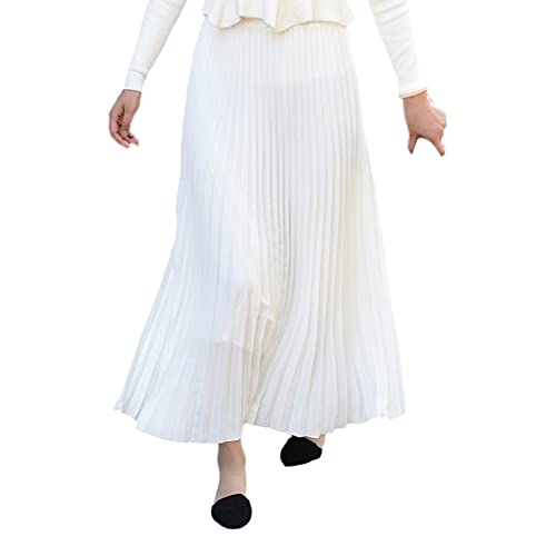 Damen Lang Rock Midi Plisseerock Elegant Hohe Taille Faltenrock Elastisch Maxirock Party Rock A-Linie Swing Röcke Vintage Lose Strand Wrap Langer Rock Stil 1 S von GUOCU