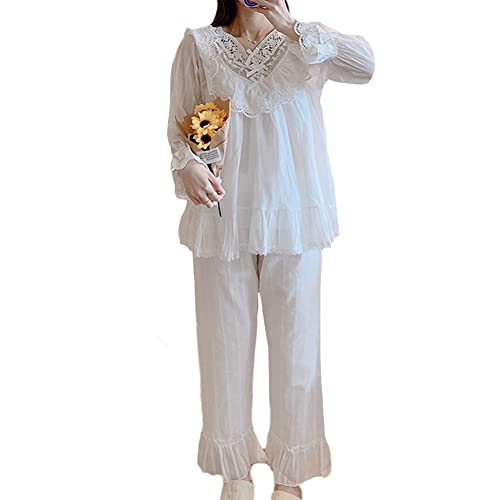 Damen Mädchen Pyjama Set Schlafanzug Langarm Nachtwäsche Zweiteiliger Lang Hose und Tops Süßer Prinzessin-Stil Pyjamas aus Spitze Weich Damen Lounge Sets Hausanzug WeißC L Damen Mädchen Pyjama Set Schlafanzug Langarm Nachtwäsche Zweiteiliger Lang Hose und Tops Süßer Prinzessin-Stil Pyjamas aus Spitze Weich Damen Lounge Sets Hausanzug WeißC L von GUOCU