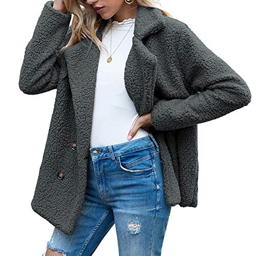 Damen Mantel Plüschjacke Frau Wintermantel Kurzmantel Warm Cardigan Kapuzenjacke Mit Taschen Winterjacke Classics Damen Ladies Oversized Sherpa Mode Kurz Jacke,Grau2,S von GUOCU