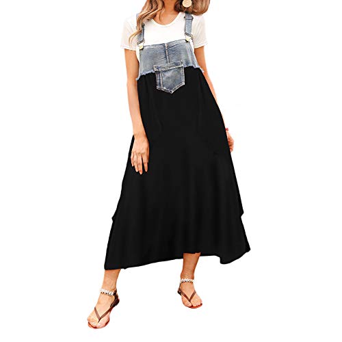 Damen Mini Freizeitkleider Rüschen Saum Lange Kleider Latzkleid Träger Latzrock Mädchen Sommer Ärmelloses Trägerrock Trägerkleid Lockerer Strapsrock Bib Overall Kleid Minikleid Strandkleid XXL von GUOCU