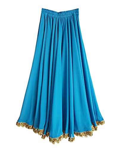 Damen Moderner Standard Ballsaal Karnevalsrock Bauchtanz Rock Hohe Taille Großer Swing-Chiffon Langer Rock-Tanz Fließender Maxirock lang Rock mit Paillettenbesatz SkyBlau S von GUOCU