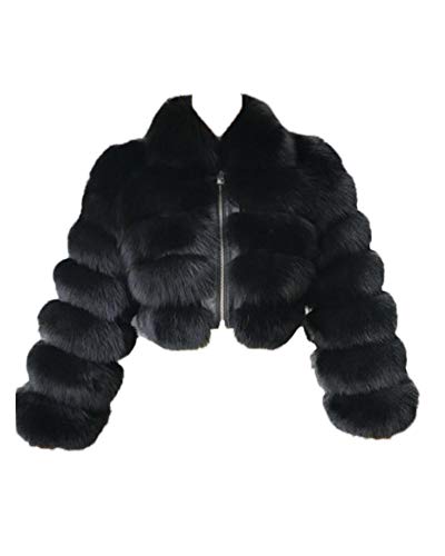 Damen Plüschjacke Kurz Kunstpelz Jacke Revers Kunstfuchs Pelzmantel Winterjacke mit Reißverschluss Winter Verdicken Warm Kunstpelz Mantel Faux Fur Kunstfell Coat Parka Outwear Felljacke Schwarz XL von GUOCU