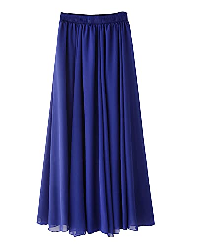 Damen Sommer Frühling Hohe Taille Faltenrock Tanzrock Chiffon-Salsa-Rumba-Rock Strand-Flamenco-Tanz-Swing-Lange Röcke Petticoat A-Linie Plissee Festival Übungsrock BaoBlau L von GUOCU