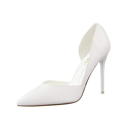 Damen Spitz High Heel Frauen Geschlossene Zehe Stiletto Elegant Abiball Party Büroarbeit Schuhe Pumps Abendschuhe Weiß EU 38 von GUOCU
