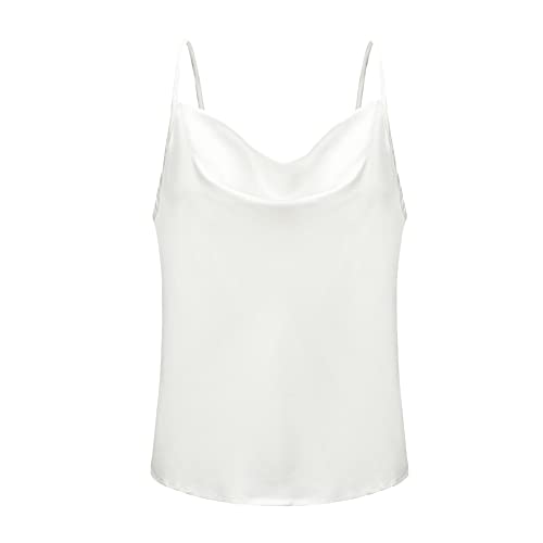 Damen Tanktop Sommer Top Satin Seide V-Ausschnitt Ärmelloses Tank Top Camisole Tops Frauen Verstellbare Spaghettiträger Satin Weste Sexy Bluse Unterhemd Einfarbige Leibchen zum Ausgehen Stil F L von GUOCU