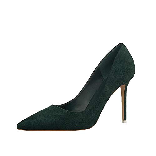Damen Wildlederoptik High Heel Spitz Geschlossene Zehe Stiletto Elegant Party Abiball Büroarbeit Pumps Grün EU 38 von GUOCU