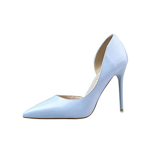 Elegant Damen High Heel Spitz Geschlossene Zehe Bequeme Lack Stilettos Party Büroarbeit Schuhe Pumps Abendschuhe Blau EU 38 von GUOCU