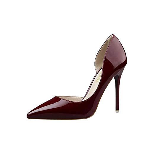 Elegant Damen High Heel Spitz Geschlossene Zehe Bequeme Lack Stilettos Party Büroarbeit Schuhe Pumps Abendschuhe Dunkelrot EU 40 von GUOCU