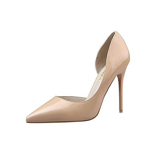 Elegant Damen High Heel Spitz Geschlossene Zehe Bequeme Lack Stilettos Party Büroarbeit Schuhe Pumps Abendschuhe NakedColor EU 38 von GUOCU