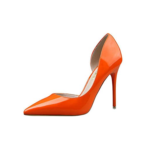 Elegant Damen High Heel Spitz Geschlossene Zehe Bequeme Lack Stilettos Party Büroarbeit Schuhe Pumps Abendschuhe Orange EU 38 von GUOCU