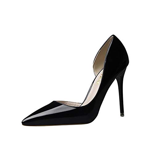 Elegant Damen High Heel Spitz Geschlossene Zehe Bequeme Lack Stilettos Party Büroarbeit Schuhe Pumps Abendschuhe Schwarz EU 39 von GUOCU