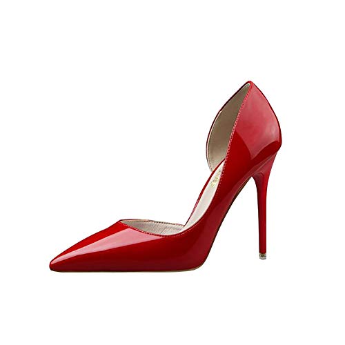 Elegant Damen High Heel Spitz Geschlossene Zehe Bequeme Lack Stilettos Party Büroarbeit Schuhe Pumps Abendschuhe rot EU 39 von GUOCU