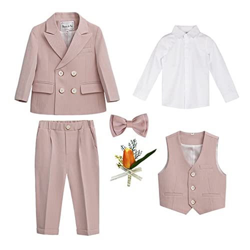 GUOCU 4/5/6 TLG Jungen Anzug Set,Kleine Jungen Frühling Formeller Kleidung Set Kinder Smoking Gentleman Outfits Festliche Hochzeit Anzüge Party Taufe Zweireihiger Kinderanzug Bekleidungsset 1-2 Jahre von GUOCU