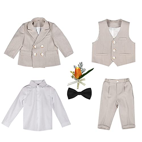 GUOCU 4/5/6 TLG Jungen Anzug Set,Kleine Jungen Frühling Formeller Kleidung Set Kinder Smoking Gentleman Outfits Festliche Hochzeit Anzüge Party Taufe Zweireihiger Kinderanzug Bekleidungsset 2-3 Jahre von GUOCU