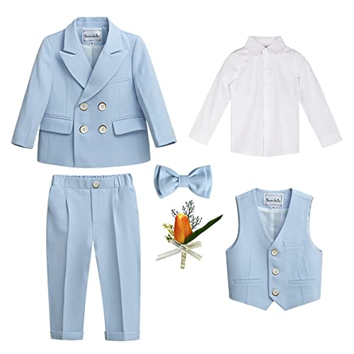 GUOCU 4/5/6 TLG Jungen Anzug Set,Kleine Jungen Frühling Formeller Kleidung Set Kinder Smoking Gentleman Outfits Festliche Hochzeit Anzüge Party Taufe Zweireihiger Kinderanzug Bekleidungsset 2-3 Jahre von GUOCU