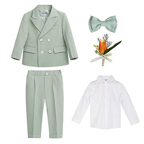 GUOCU 4/5/6 TLG Jungen Anzug Set,Kleine Jungen Frühling Formeller Kleidung Set Kinder Smoking Gentleman Outfits Festliche Hochzeit Anzüge Party Taufe Zweireihiger Kinderanzug Bekleidungsset 3-4 Jahre von GUOCU