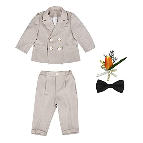 GUOCU 4/5/6 TLG Jungen Anzug Set,Kleine Jungen Frühling Formeller Kleidung Set Kinder Smoking Gentleman Outfits Festliche Hochzeit Anzüge Party Taufe Zweireihiger Kinderanzug Bekleidungsset 3-4 Jahre von GUOCU