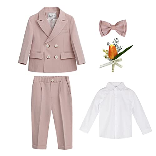 GUOCU 4/5/6 TLG Jungen Anzug Set,Kleine Jungen Frühling Formeller Kleidung Set Kinder Smoking Gentleman Outfits Festliche Hochzeit Anzüge Party Taufe Zweireihiger Kinderanzug Bekleidungsset 3-4 Jahre von GUOCU