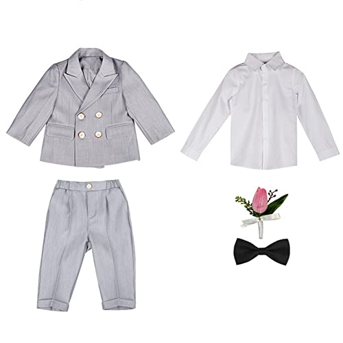 GUOCU 4/5/6 TLG Jungen Anzug Set,Kleine Jungen Frühling Formeller Kleidung Set Kinder Smoking Gentleman Outfits Festliche Hochzeit Anzüge Party Taufe Zweireihiger Kinderanzug Bekleidungsset 3-4 Jahre von GUOCU