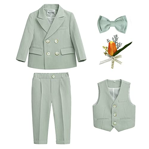 GUOCU 4/5/6 TLG Jungen Anzug Set,Kleine Jungen Frühling Formeller Kleidung Set Kinder Smoking Gentleman Outfits Festliche Hochzeit Anzüge Party Taufe Zweireihiger Kinderanzug Bekleidungsset 4-5 Jahre von GUOCU