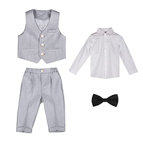GUOCU 4/5/6 TLG Jungen Anzug Set,Kleine Jungen Frühling Formeller Kleidung Set Kinder Smoking Gentleman Outfits Festliche Hochzeit Anzüge Party Taufe Zweireihiger Kinderanzug Bekleidungsset 4-5 Jahre von GUOCU