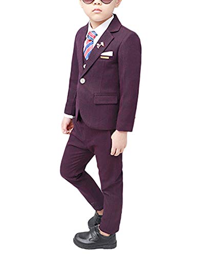 GUOCU 4 Teilig Kinder Anzug Junge Bekleidungsset Gentleman Hochzeit Anzüge Lila 110CM von GUOCU