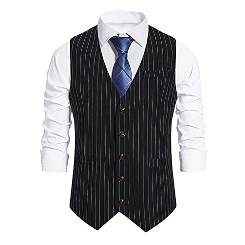 GUOCU Anzugweste für Herren Elegant Hochzeit Weste Casual Slim Fit Westen Einreihiger Gestreifter Anzug Weste V-Ausschnitt Ärmellose Klassische Formelle Businessweste Manner Party Anzug Weste XXL von GUOCU