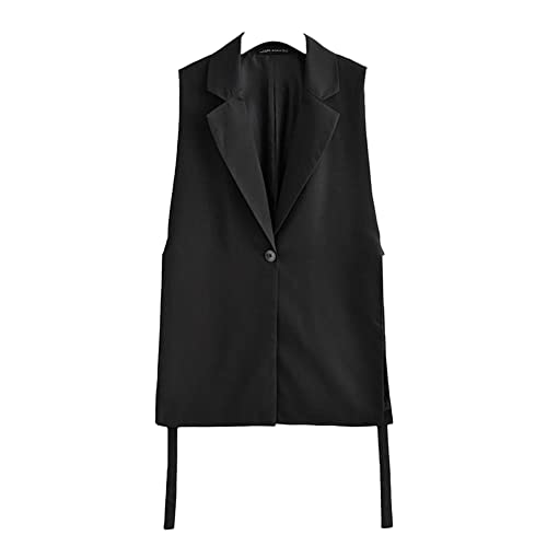 GUOCU Damen Anzugweste V-Ausschnitt Business Freizeit Weste Ärmellose Jacke Mode Schlitz Anzug Westen Elegant Lange Weste Ein-Knopf Anzug Weste Modern Damenweste L von GUOCU