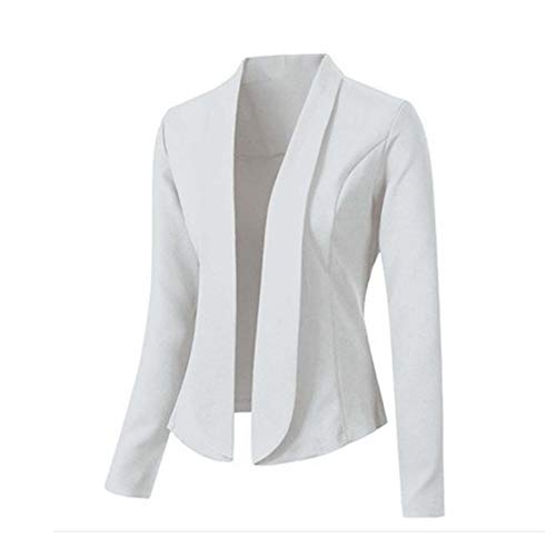 GUOCU Damen Cardigan Elegant Blazer Kurzer Knopfloser Blazer Jacke mit Schalkragen,Slim Fit Anzug Trenchcoat,Freizeit Business Büro Anzug Jacke Kurzblazer Lange Ärmel Anzugjacke Weiß L von GUOCU